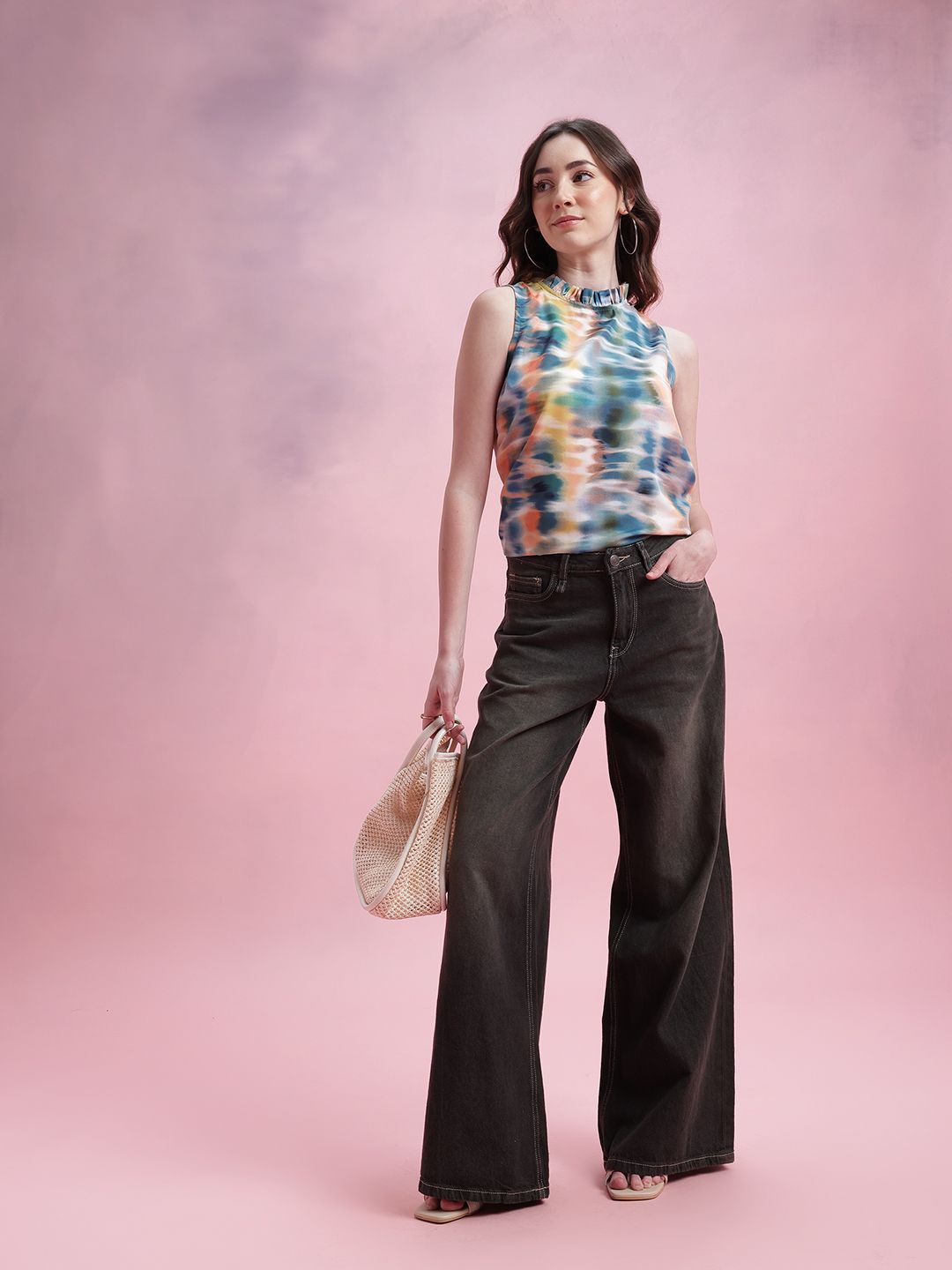 DressBerry Abstract Print Ruffled Detail Top