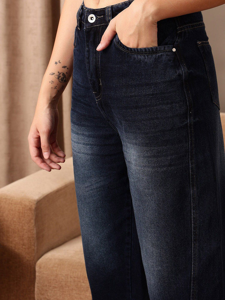 STREET 9 Women Comfort Mom Fit Mid-Rise Heavy Fade Pure Cotton Jeans