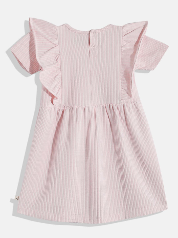 Happy Faces Girls Striped Ruffled Fit & Flare Pure Cotton Dress