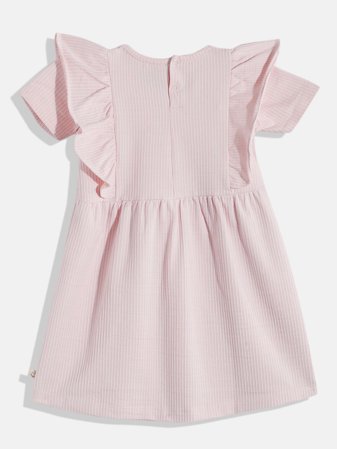 Happy Faces Girls Striped Ruffled Fit & Flare Pure Cotton Dress