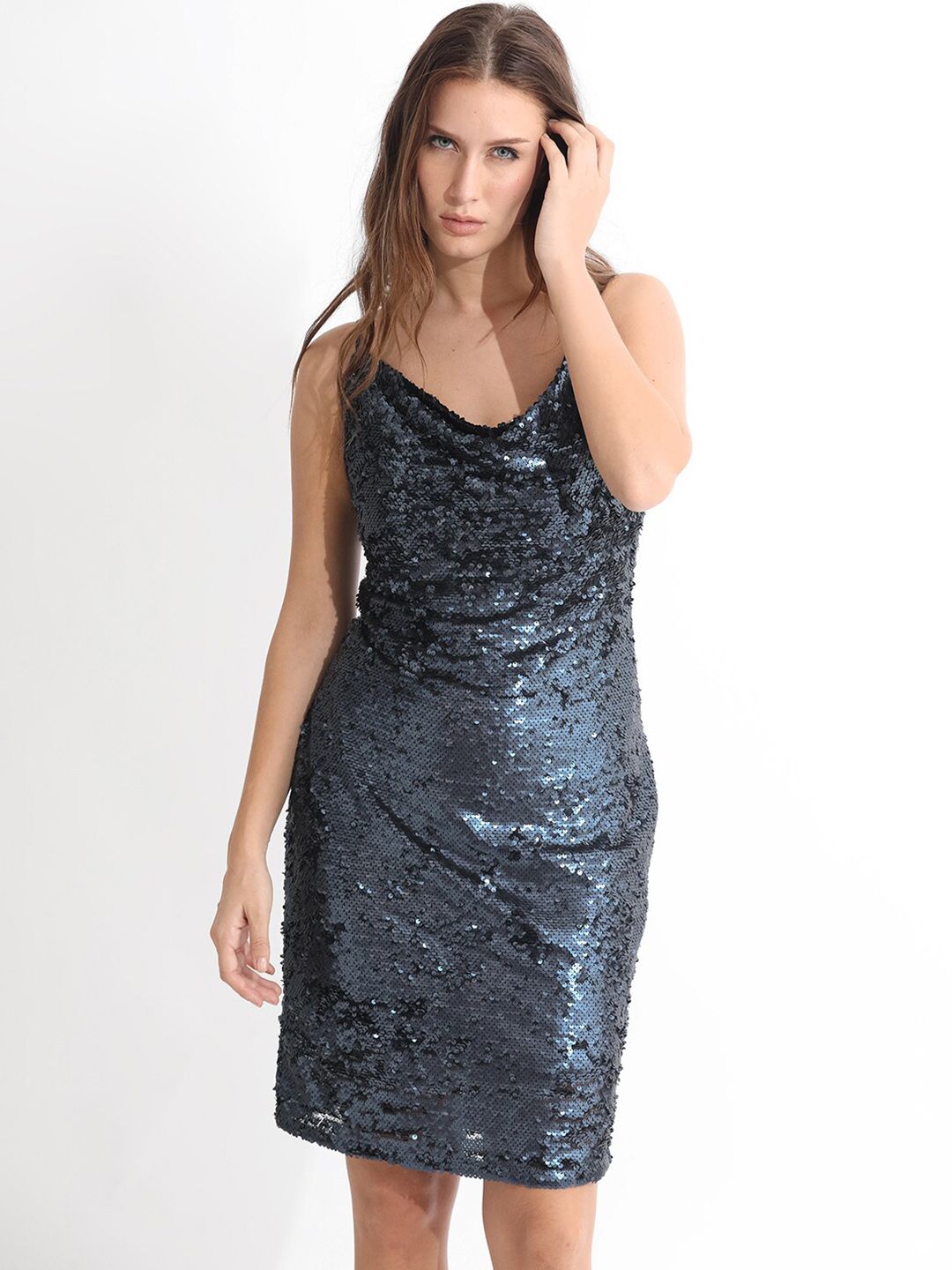 RAREISM Sequin Embellished Shoulder Straps Sheath Dress