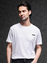 RARE RABBIT Men Azul Round Neck Cotton Slim Fit T-Shirt
