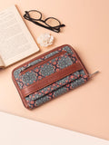 ZOUK Women Teal & Blue Ethnic Motifs Printed Zip Detail Zip Around Wallet