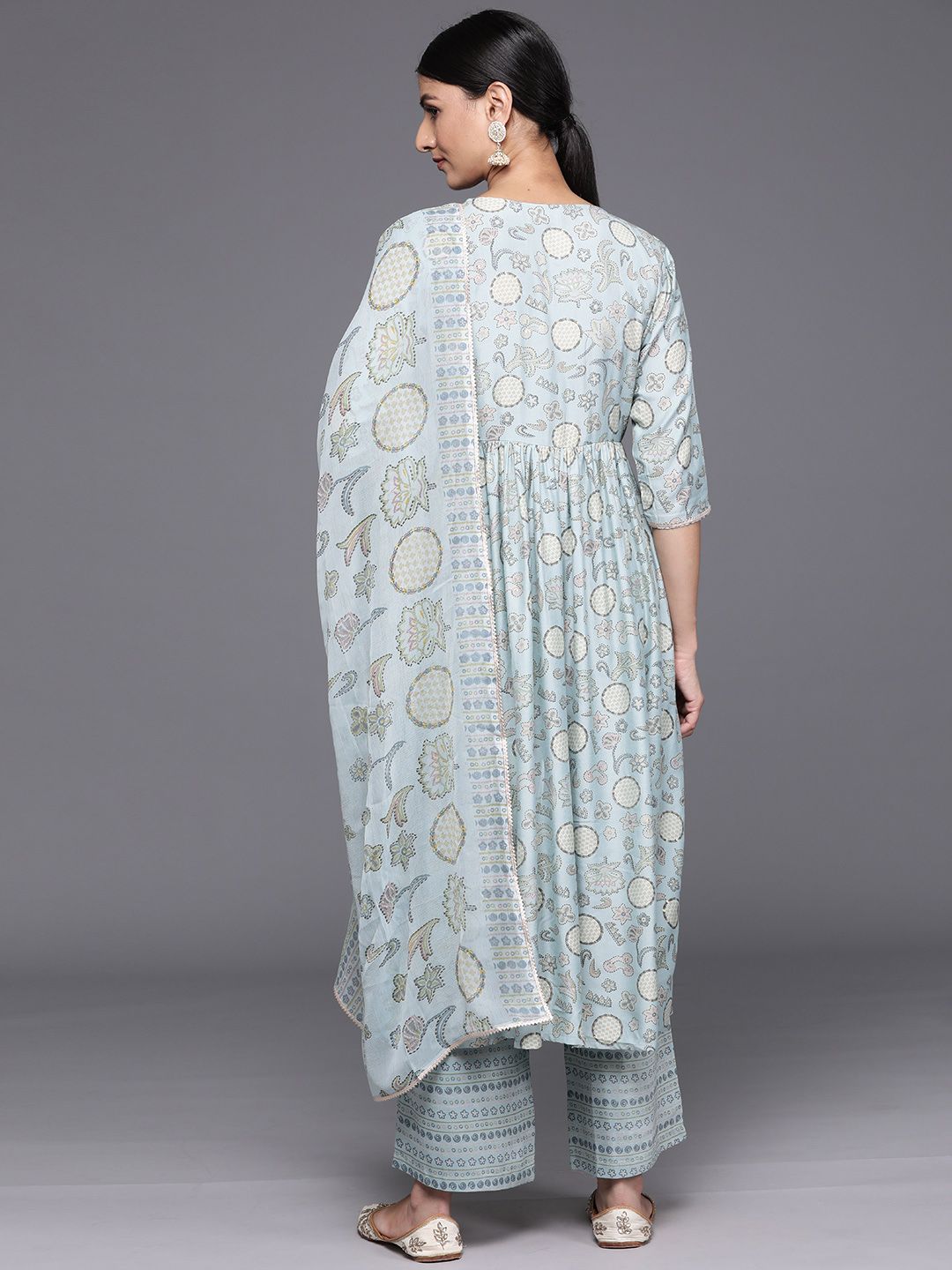 Libas Women Floral Printed Pleated Gotta Patti Kurta with Trousers & With Dupatta
