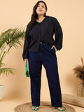 CURVY STREET Plus Size V-Neck Puff Sleeve Top