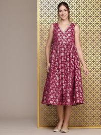House of Pataudi Floral Embroidered A-Line Midi Jashn Dress