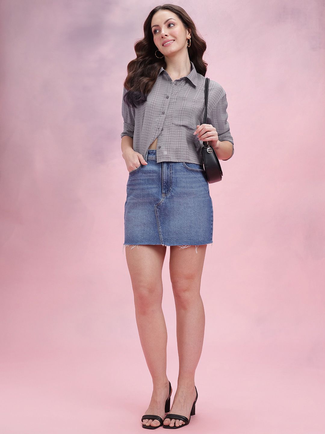 DressBerry Seersucker Checked Boxy Casual Shirt