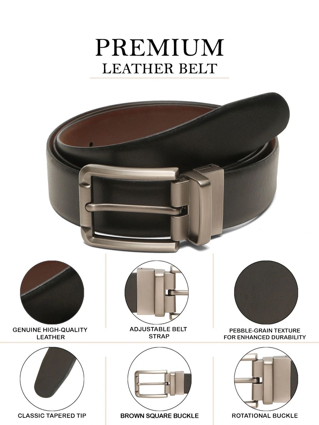 Teakwood Leathers Men Textured Leather Reversible Formal Belt