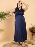CURVY STREET Plus Size V-Neck Satin Sheath Dress