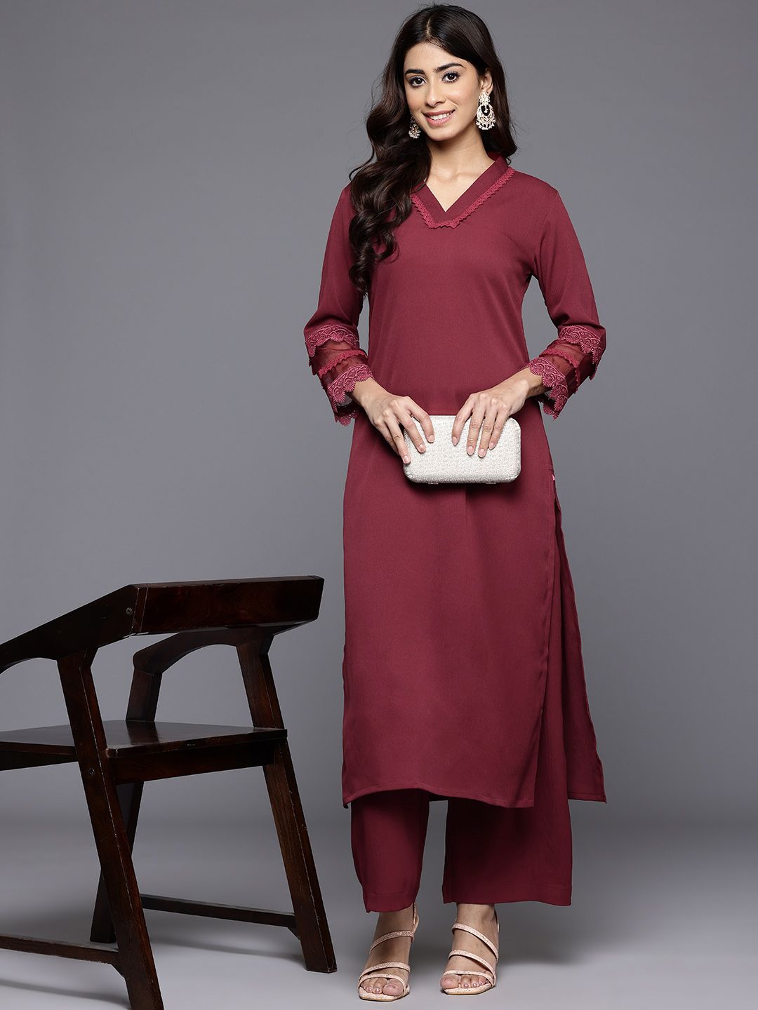 Varanga Laced Crepe Kurta With Palazzos