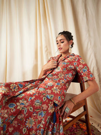 Shae by SASSAFRAS Women Rust Orange Floral Printed Single Breasted Blazer