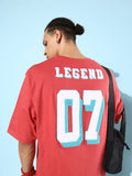 DILLINGER Men Red & White Typography Embroidered Oversize Pure Cotton T-shirt