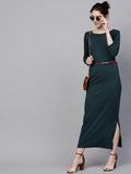 SASSAFRAS Women Teal Blue Solid Maxi Dress