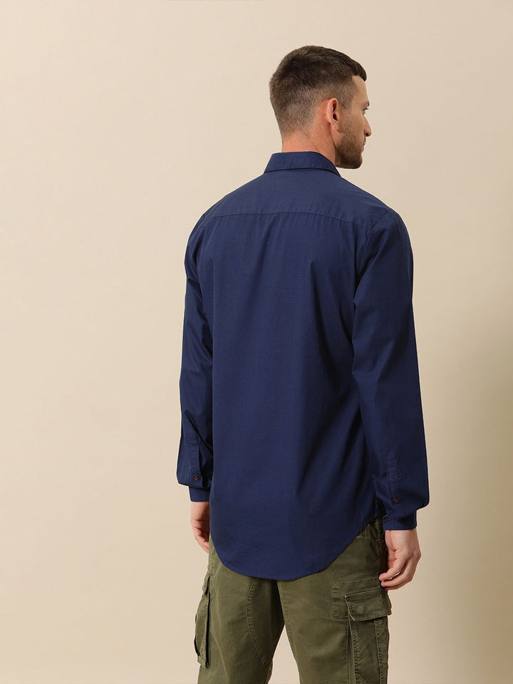 Mr Bowerbird Men Navy Blue Solid Tailored Fit Casual Shirt
