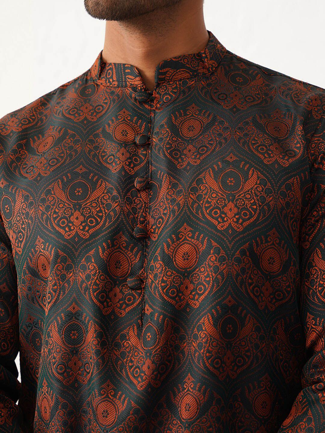 Jompers Ethnic Motifs Printed Mandarin Collar Silk & Cotton Straight Kurta