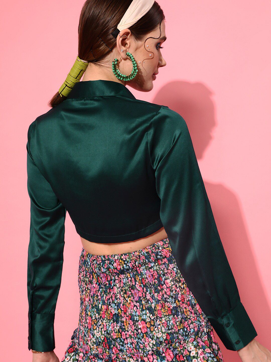 STREET 9 Women Green Solid Shirt Style Top