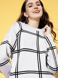 Berrylush Women Grey Checked Knits Bits Sweater