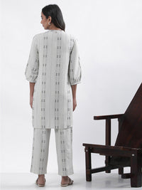 W Grey Geometric Printed Tunic With Trousers Set