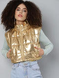 SASSAFRAS Women Gold-Toned Crop Padded Jacket