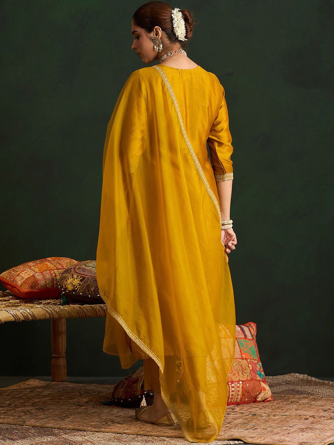 Indo Era Ethnic Motifs Embroidered Sequinned Kurta With Trousers & Dupatta