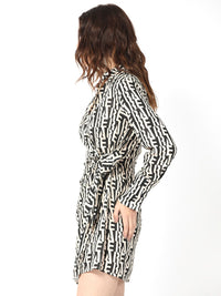 RAREISM Typography Printed Gathered Cotton Shirt Dress