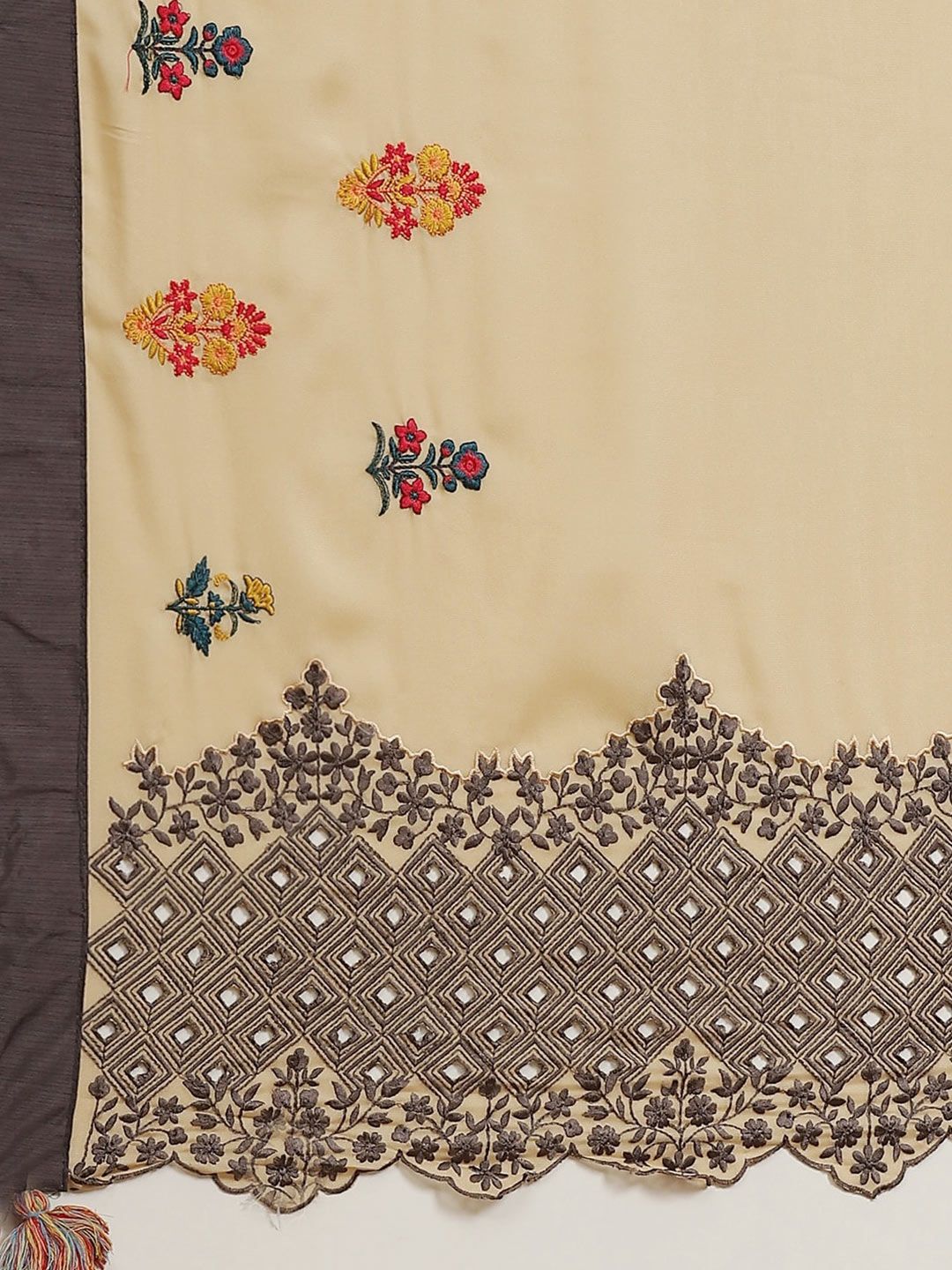 KALINI Floral Embroidered Satin Saree