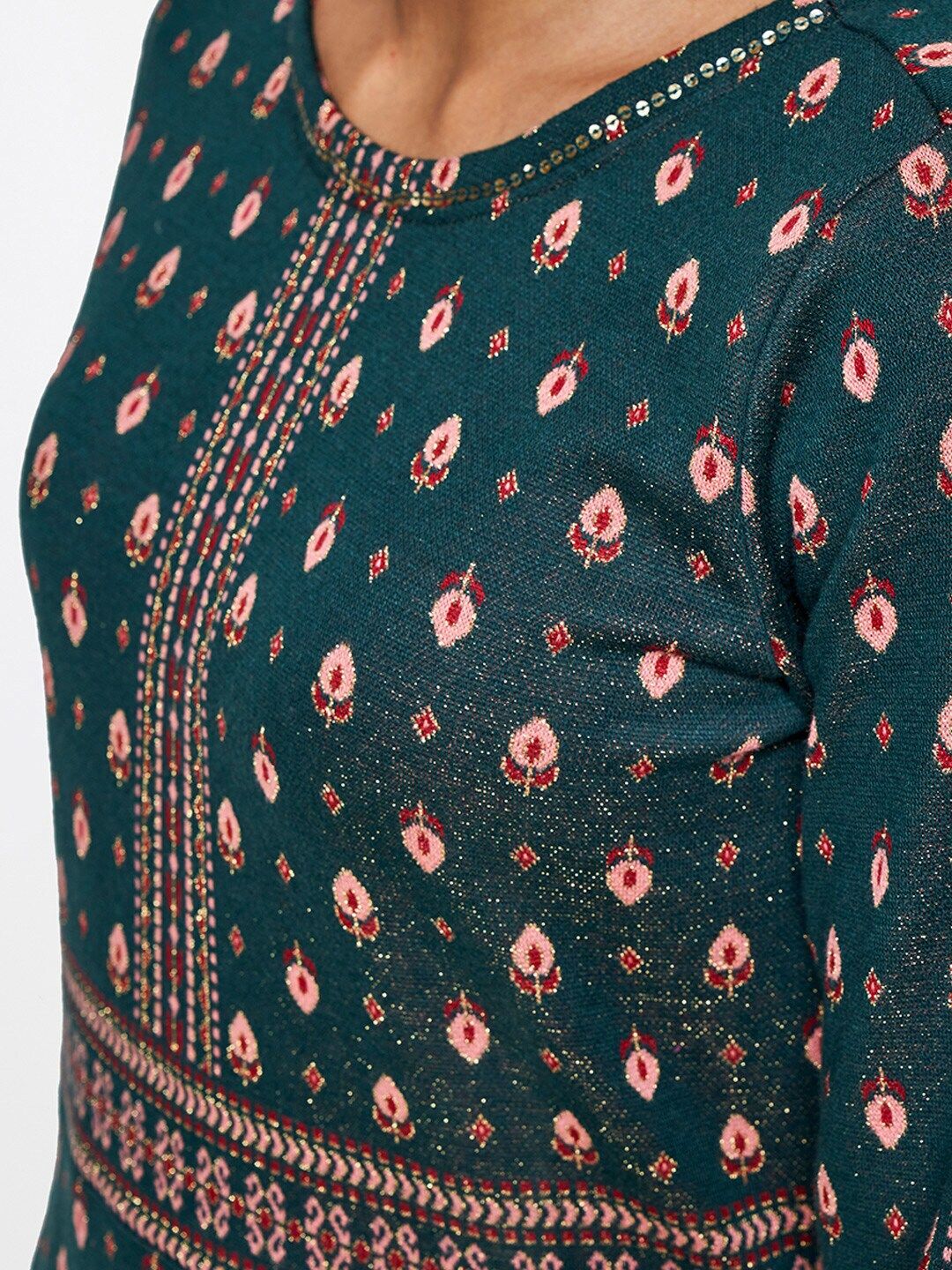 Global Desi Ethnic Motifs Printed A-Line Midi Dress