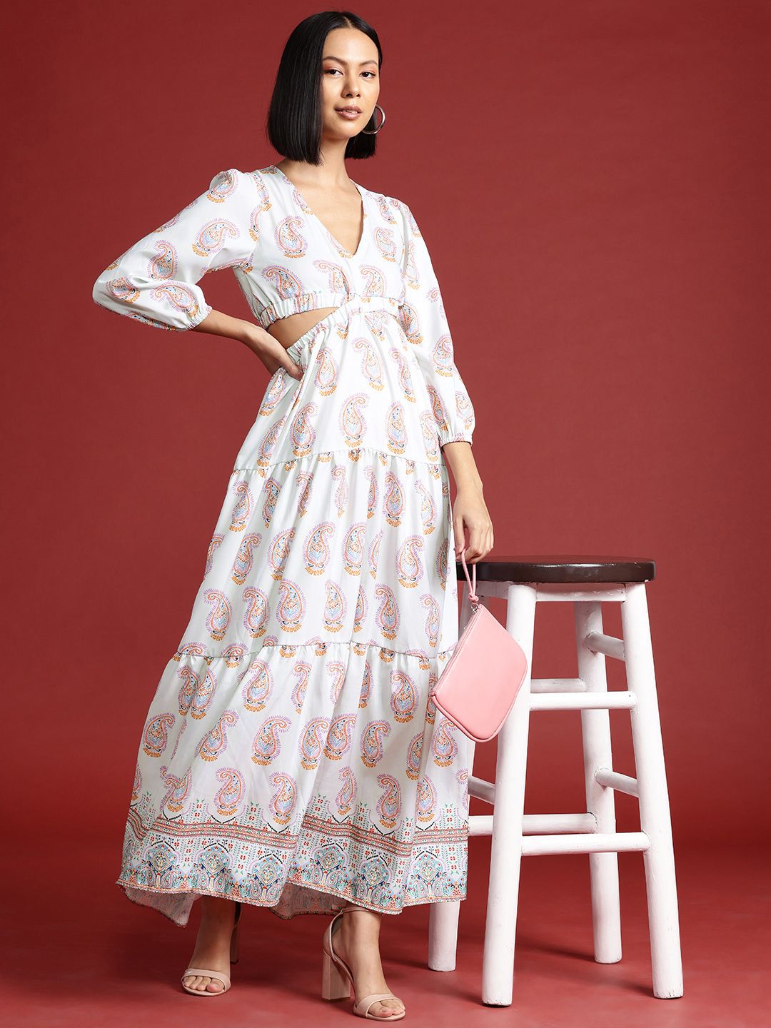 all about you Ethnic Motifs Print Cut-Out Maxi Dress