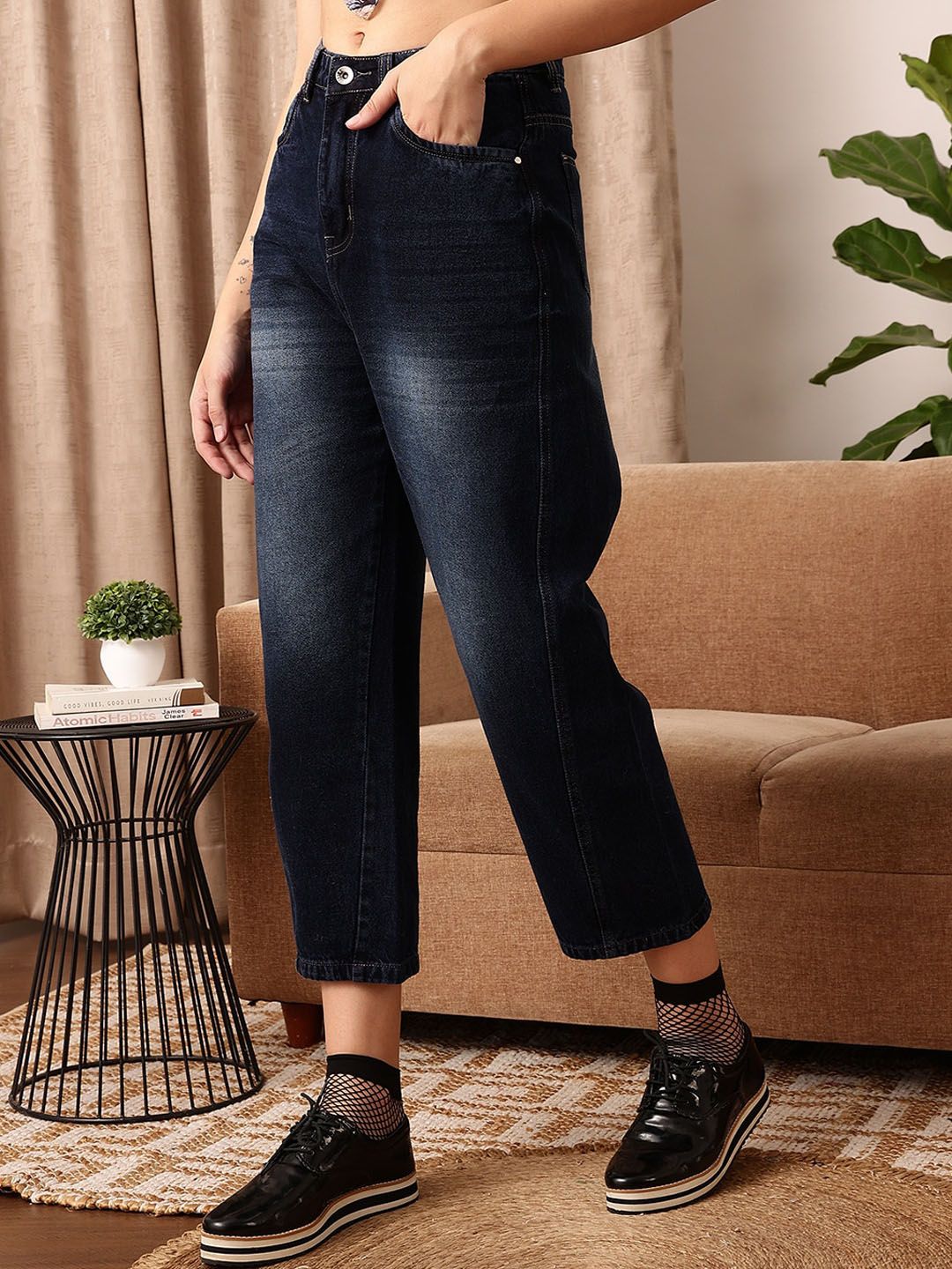 STREET 9 Women Comfort Mom Fit Mid-Rise Heavy Fade Pure Cotton Jeans