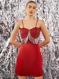 STREET 9 Red Embellished Shoulder Straps Satin Bodycon Dress