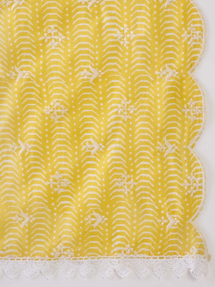 Indo Era Round Neck Floral Embroidered Pure Cotton Straight Kurta with Trouser & Dupatta