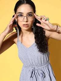 Berrylush Women Blue Polka Dotted Twist & Knot Dress