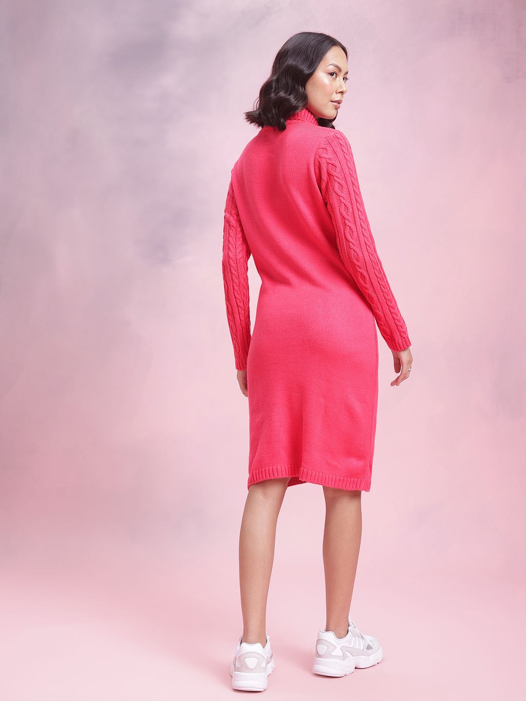 DressBerry Stone Embellished Cable Knit Acrylic Winter Dress