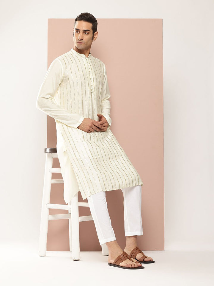 See Designs Embroidered Sequinned Chanderi Silk Kurta with Pyjamas