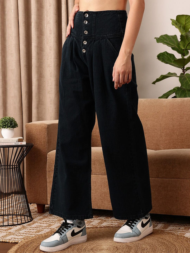STREET 9 Women Comfort Wide Leg Cotton High-Rise Jeans