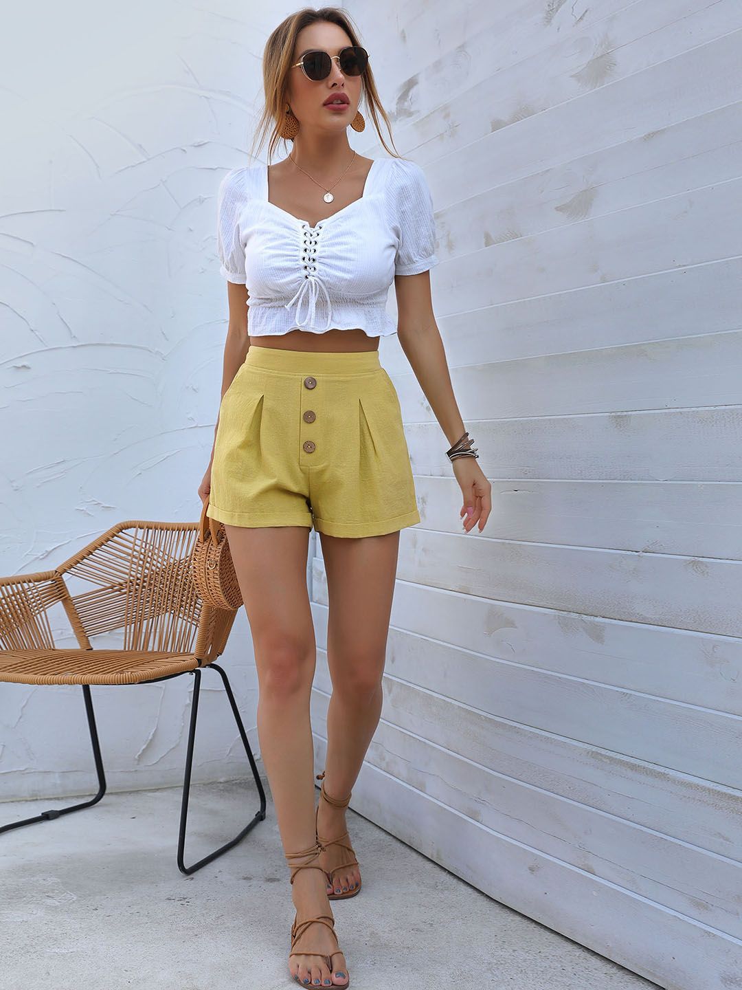 DressBerry Women Pleated High-Rise Shorts