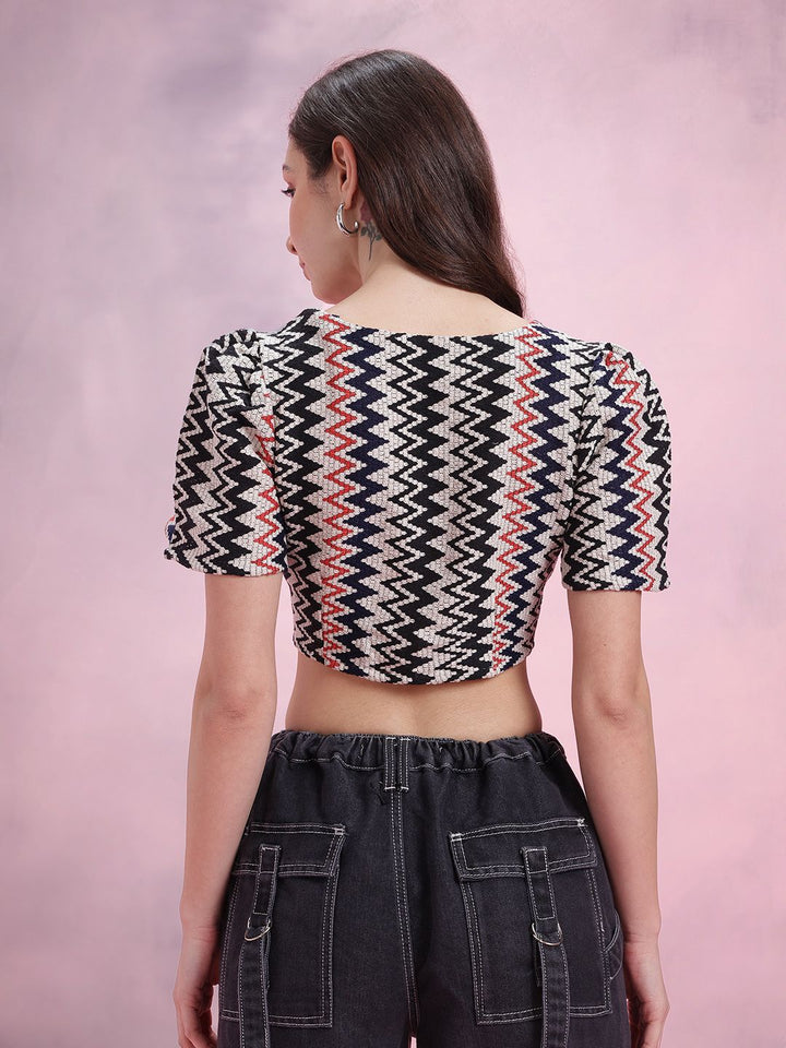 DressBerry Geometric Design Flared Sleeve Crochet Top