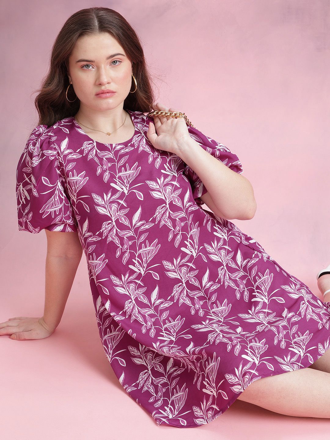 DressBerry Floral Print Puff Sleeve Dress