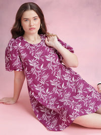 DressBerry Floral Print Puff Sleeve Dress