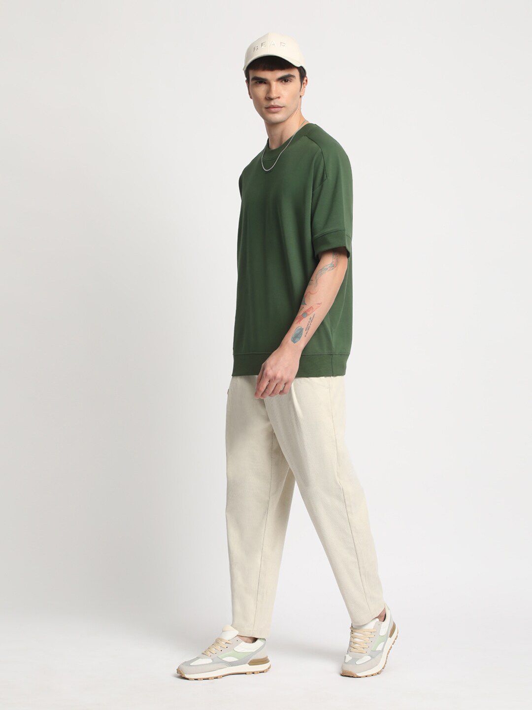 THE BEAR HOUSE Drop Sholuder Round Neck Loose Fit Cotton T-shirt