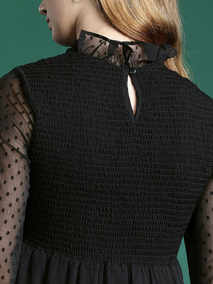 DressBerry Schiffli Smocked Tiered A-Line Midi Dress