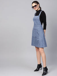 SASSAFRAS Women Blue Chambray Solid Pinafore Dress