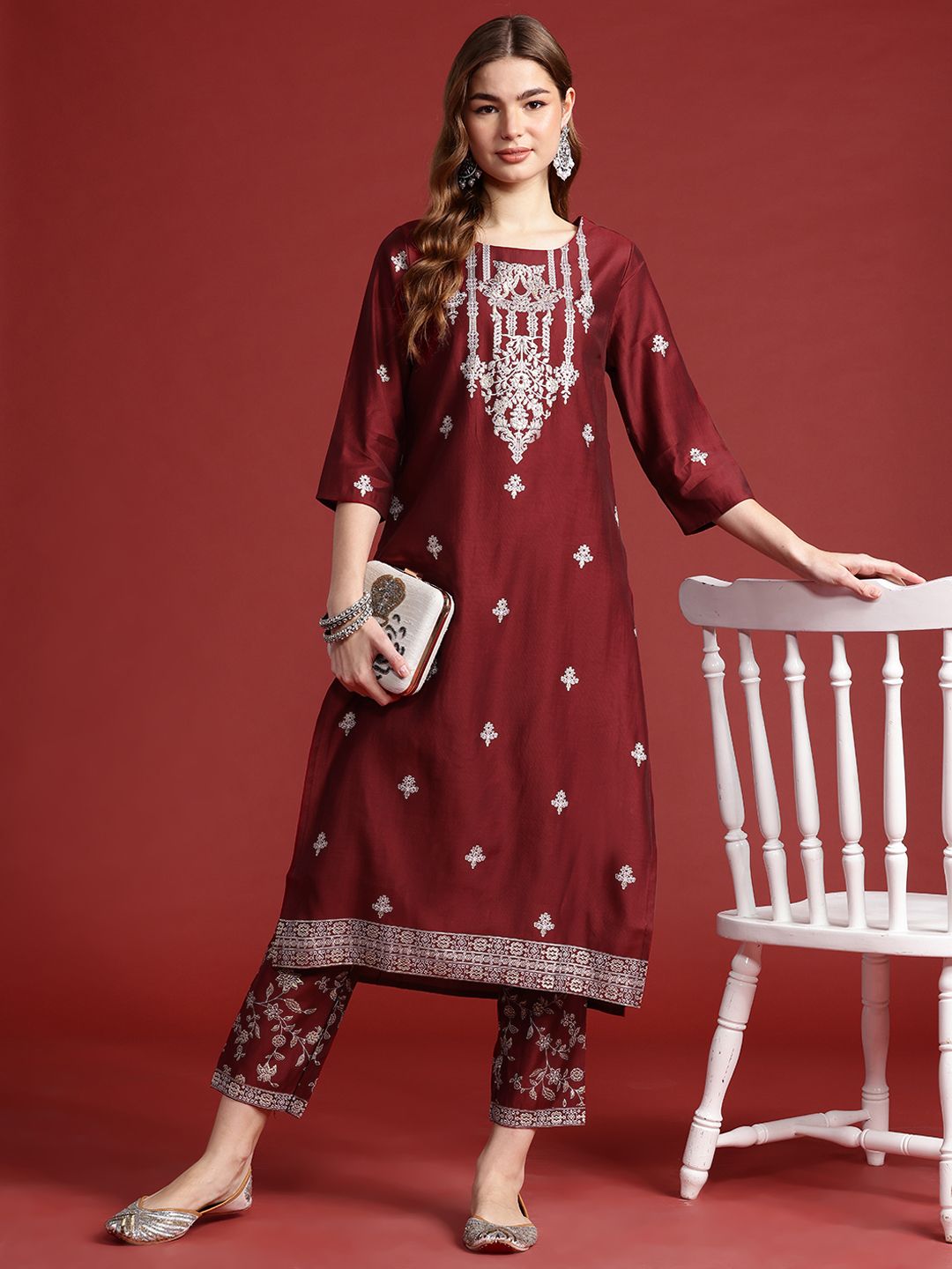 Anouk Women Tyohar Collection Ethnic Motifs Printed Kurta with Trousers