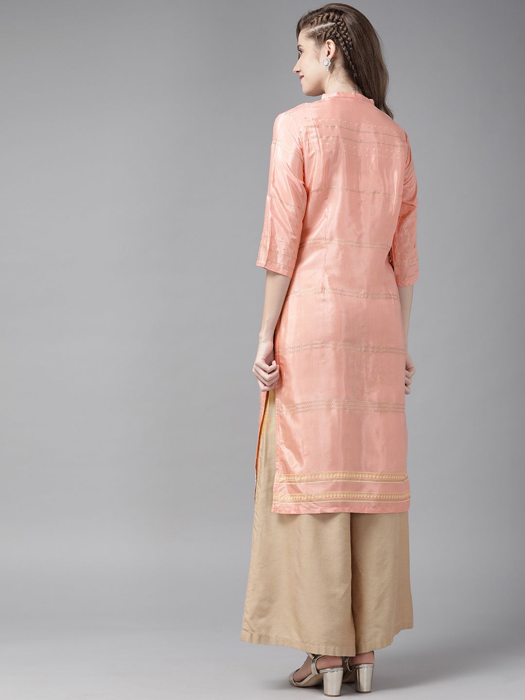 W Women Peach-Coloured Printed Straight Kurta