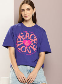 DILLINGER Women Graphic Printed Embossed Oversized T-shirt