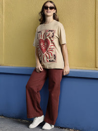 DressBerry Women Pure Cotton Printed Drop-Shoulder Sleeves T-shirt