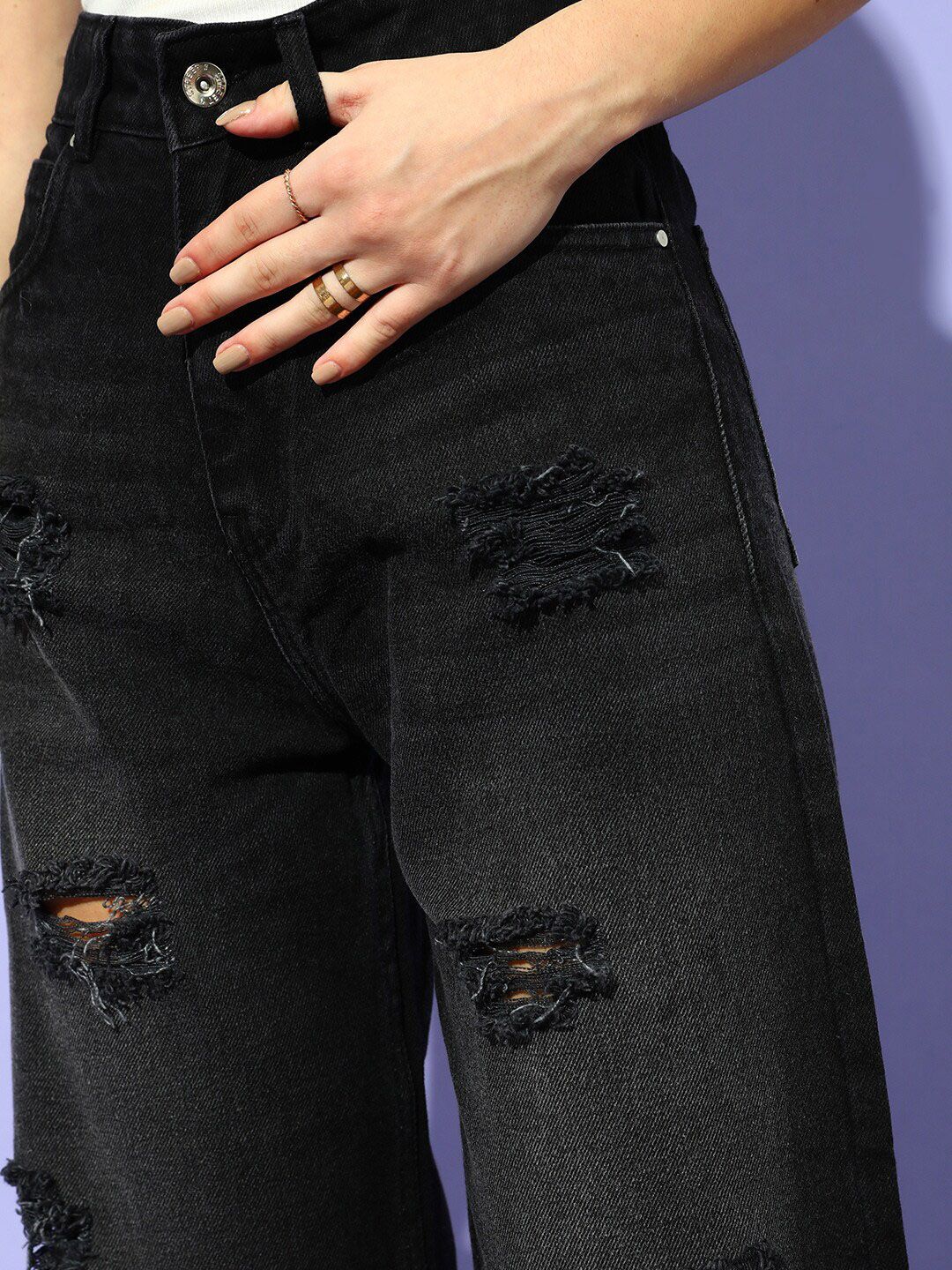 STREET 9 Women Black Flared High-Rise Slash Knee Jeans