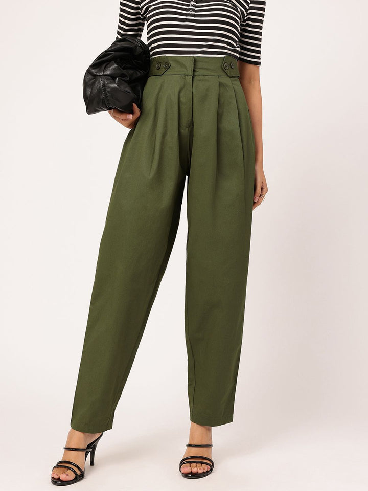 DressBerry Women High-Rise Pleated Pure Cotton Trousers