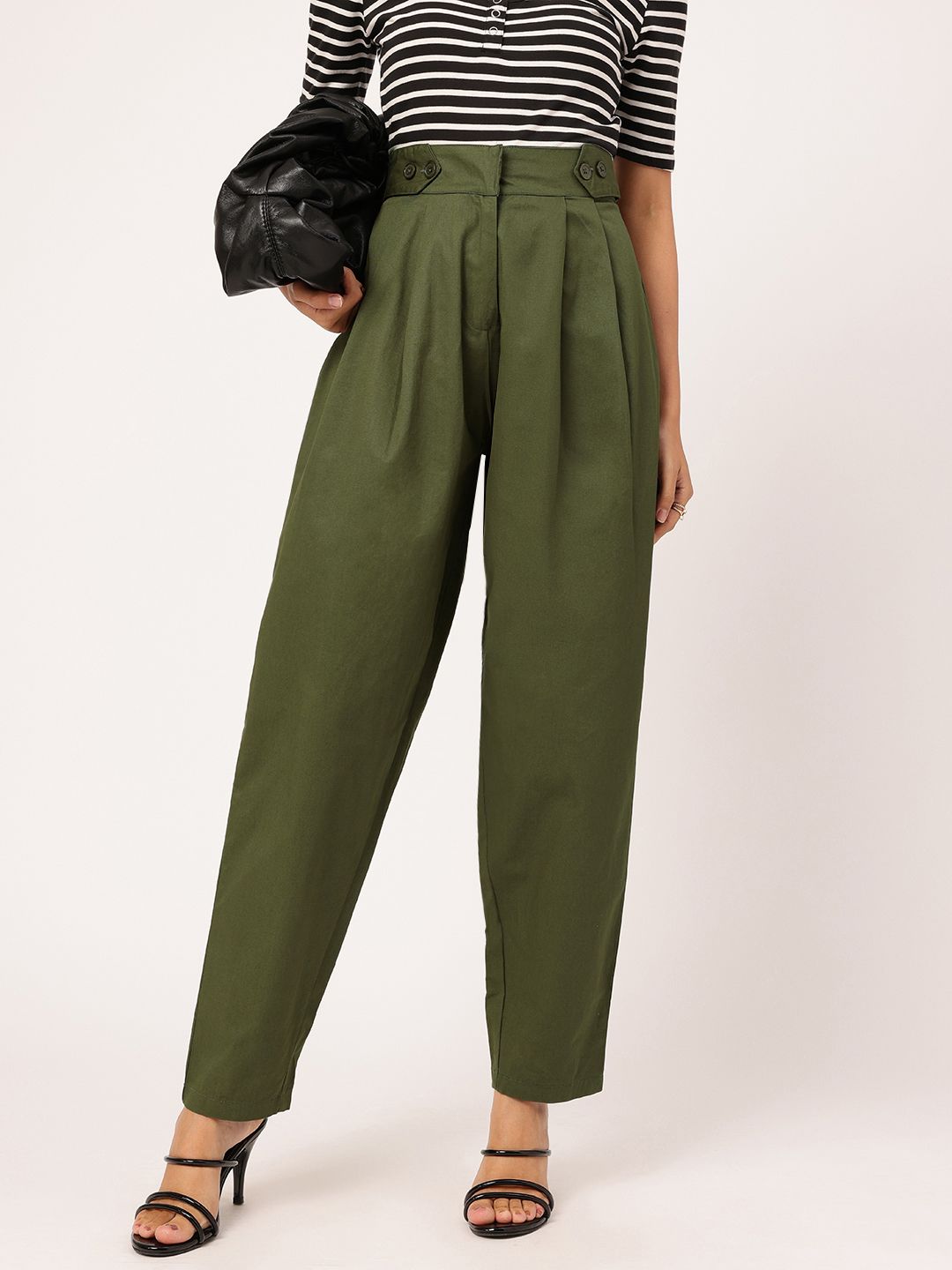 DressBerry Women High-Rise Pleated Pure Cotton Trousers