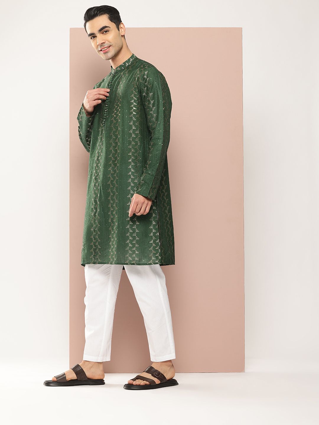 See Designs Men Embroidered Sequinned Chanderi Silk Kurta with Pyjamas